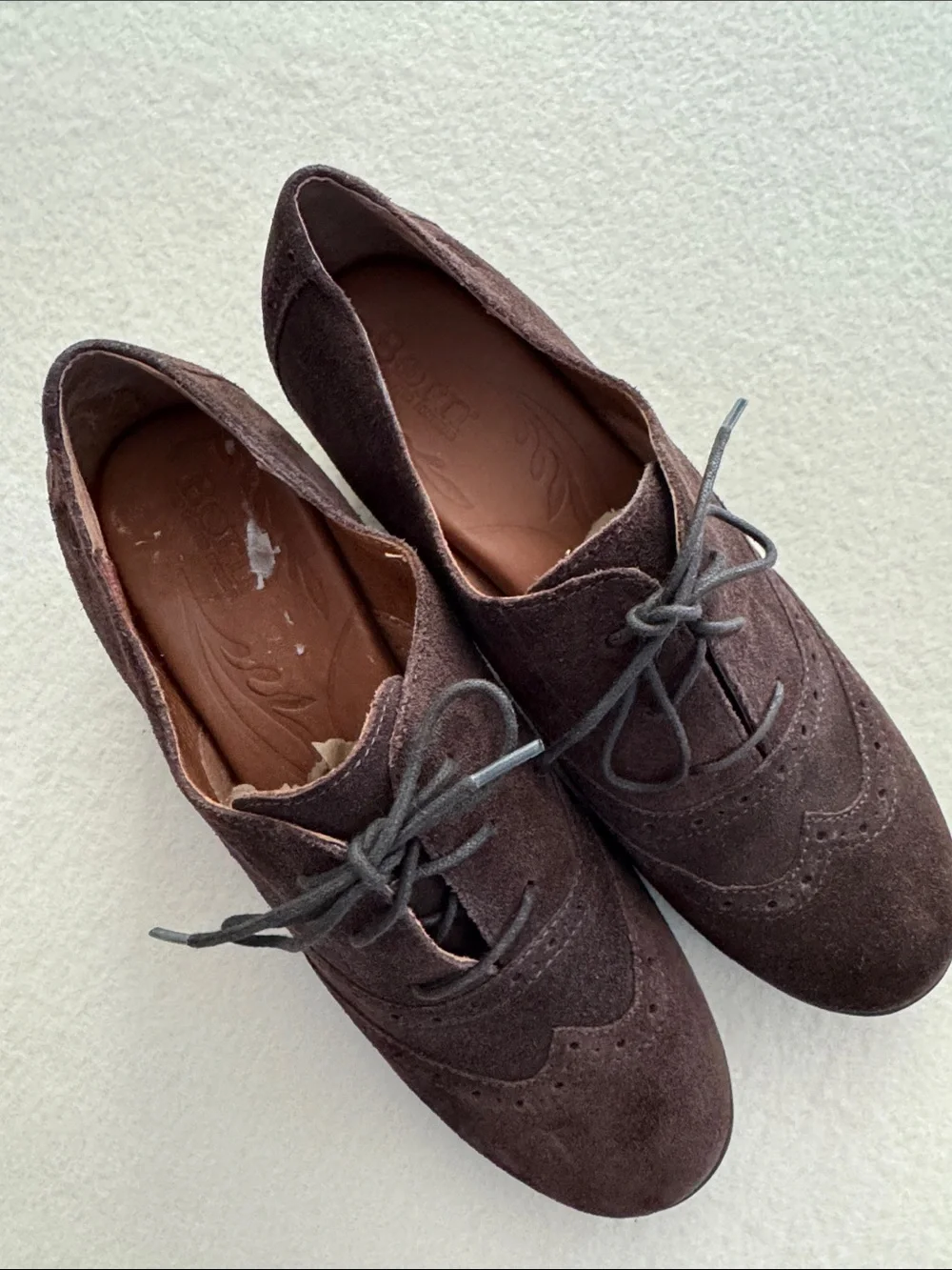 Born Suede Wingtip Stacked Heel Shoes 8.5 EU 40 Brown New Without Tags No Box